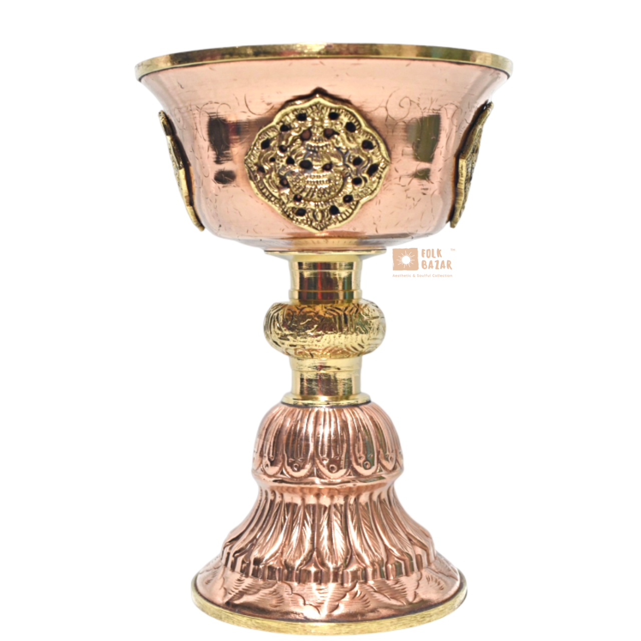 Copper Butter Lamp with Brass Rim on top